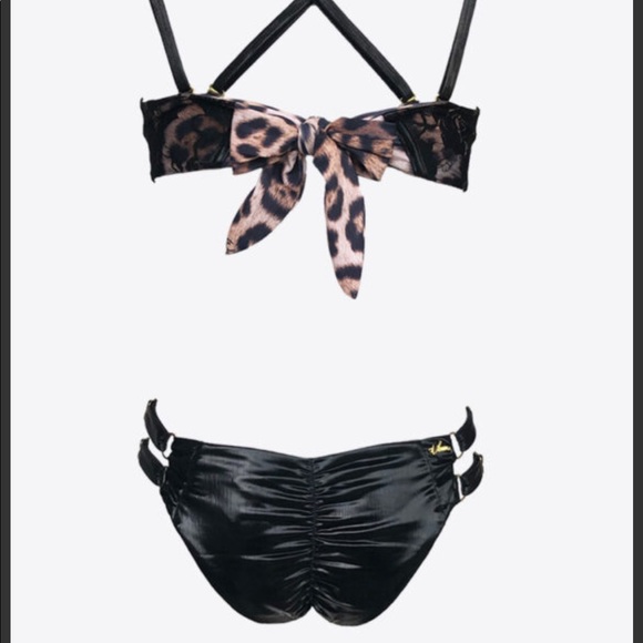 Black or Leopard/Black Patent Leather & Lace Bustier Bikini 🐆